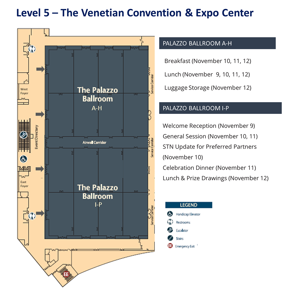 <div style="margin-left:22px;">Level 5:   General Session, Meals (Venetian Convention Center)</div>